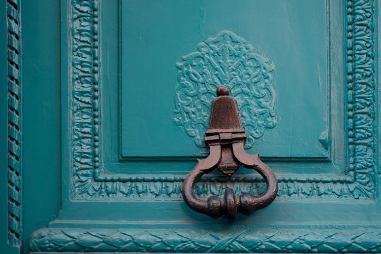 Paris Photograph - Teal Door Knocker, Architectural Fine Art Photograph, Urban Home Decor, Affordable Wall Art