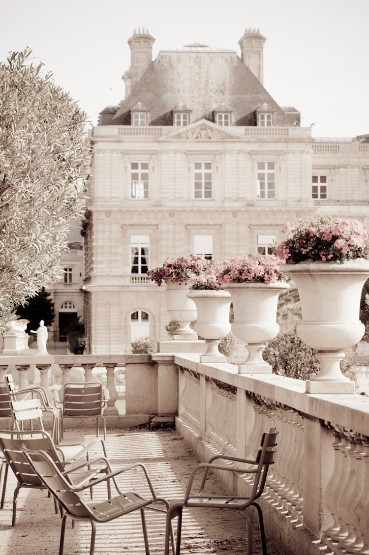 Paris Photography - Luxembourg Garden, Paris photograph decor, Neutrals, Gardens, Chairs, Sepia Fine Art Photograph, Urban Home Decor