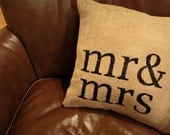 Sweet Burlap Accent Pillow : Mr & Mrs