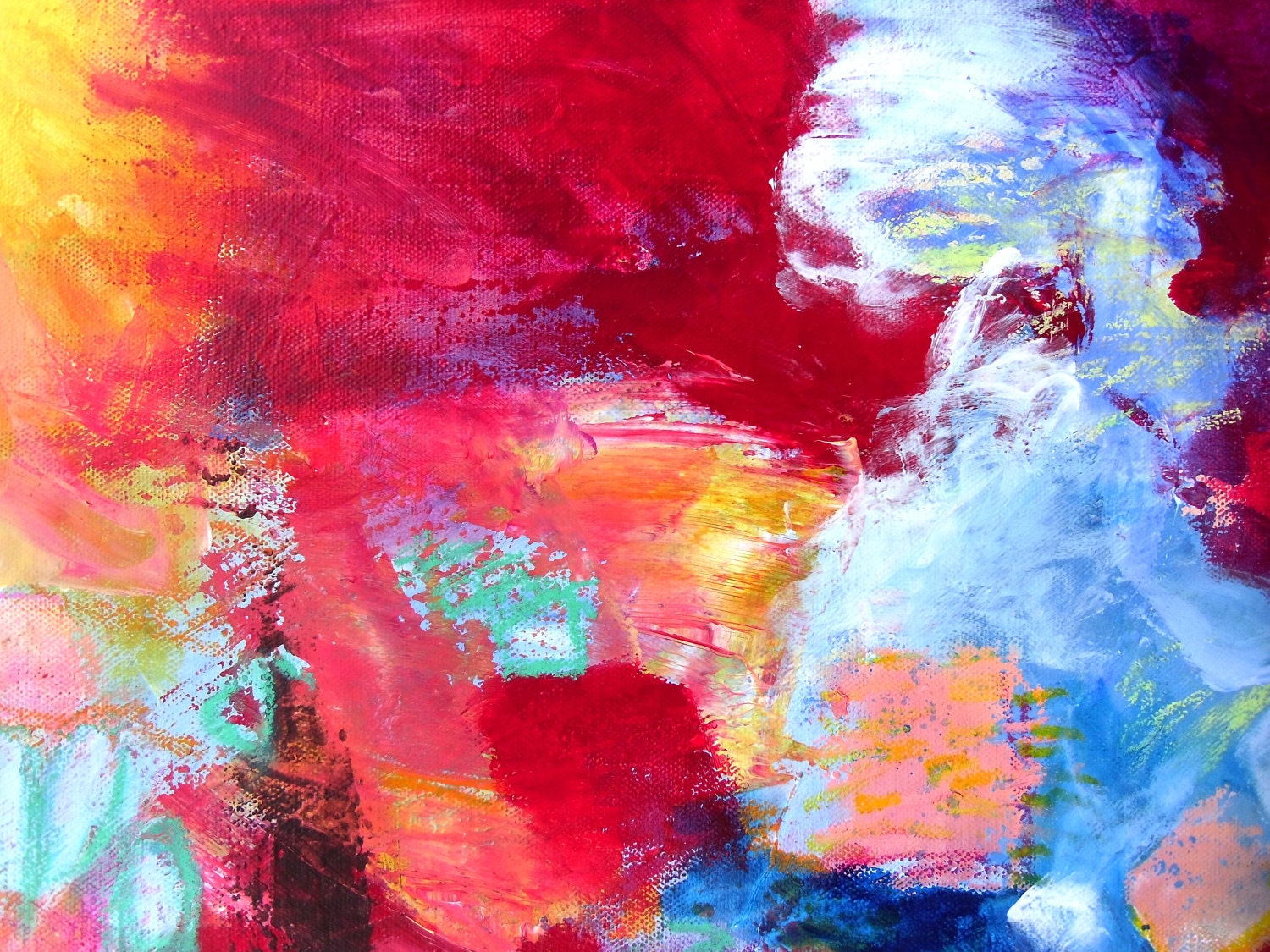 Abstract Art Acrylic Red Painting on Canvas Original Contemporary "Fire Flow"