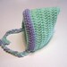 Crochet pixie, elf, gnome hat.  Newborn to 3 month.  Ready to ship.  Mint and lilac.  Photography prop.