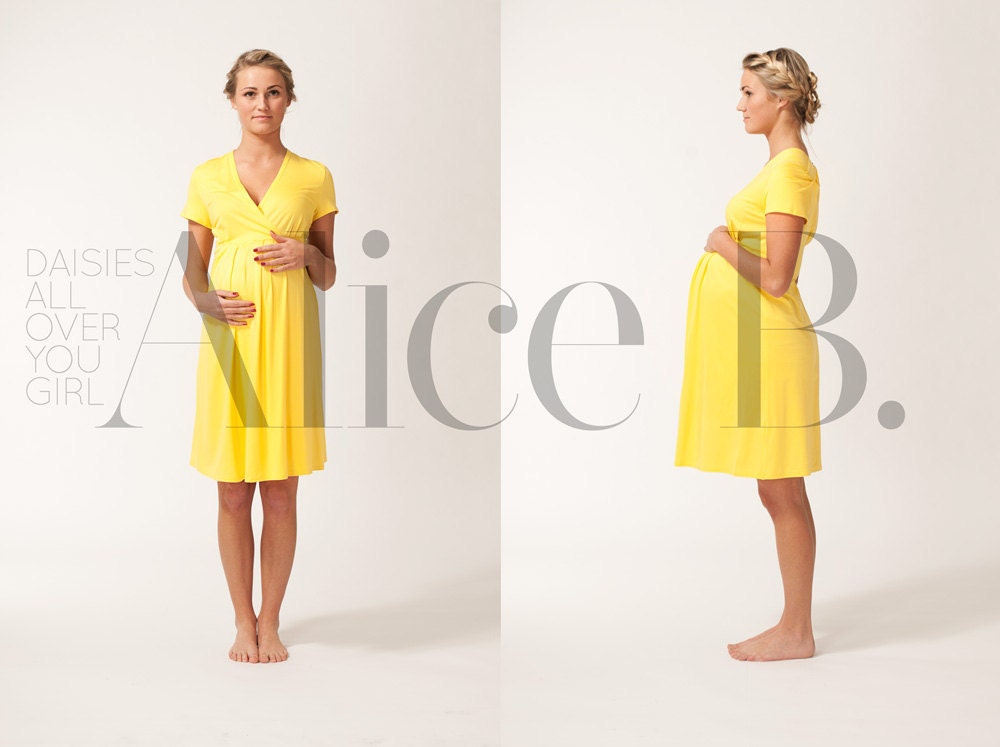 Short sleeve yellow sunflower maternity dress