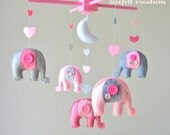 Baby crib mobile - Baby Mobile - Custom Baby Mobile -  Girl Elephant Mobile - Nursery Mobile -Pink Mobile - OR CHOOSE your colors :)