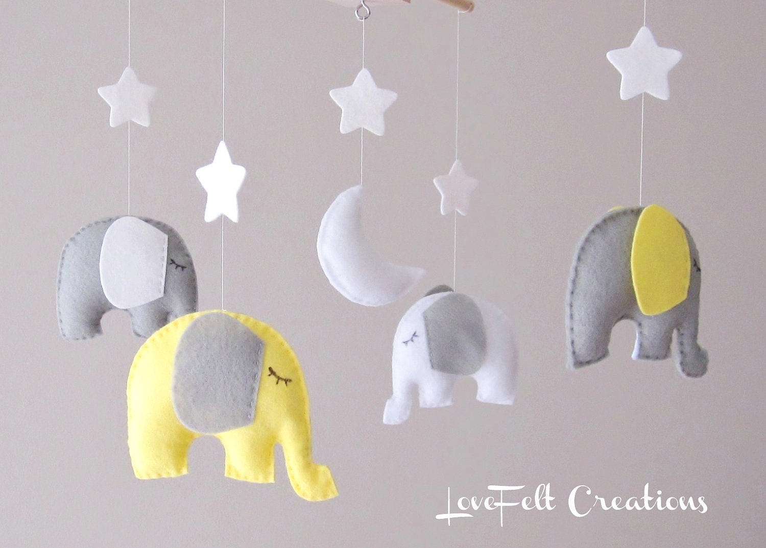 Elephant Mobile - Baby Mobile  - Neutral Mobile - Yellow and Gray Baby Mobile - You can pick your colors :)