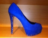 Blue Wedding shoes, Swarovski rhinestone shoes, Wedding bridal pumps, Blue high heels Prom Heels