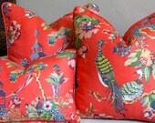Pillow Red Asian Toile Designer Fabric