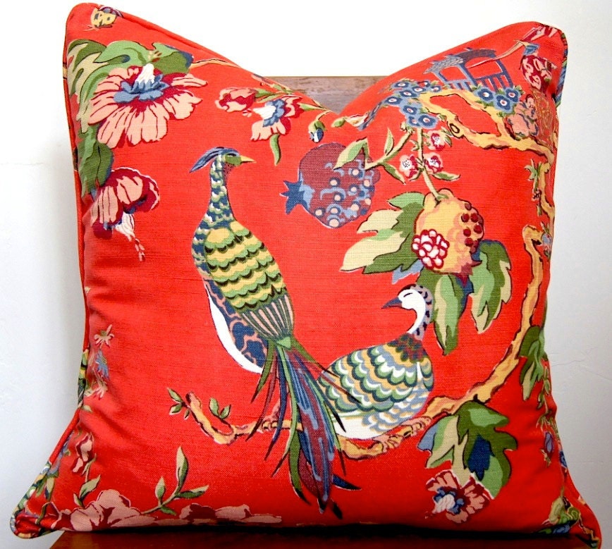 Designer Pillow Red Asian Toile Size 20x20