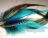 Aqua blue green long feather earrings silver