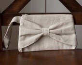 Bow Clutch, Khaki Linen