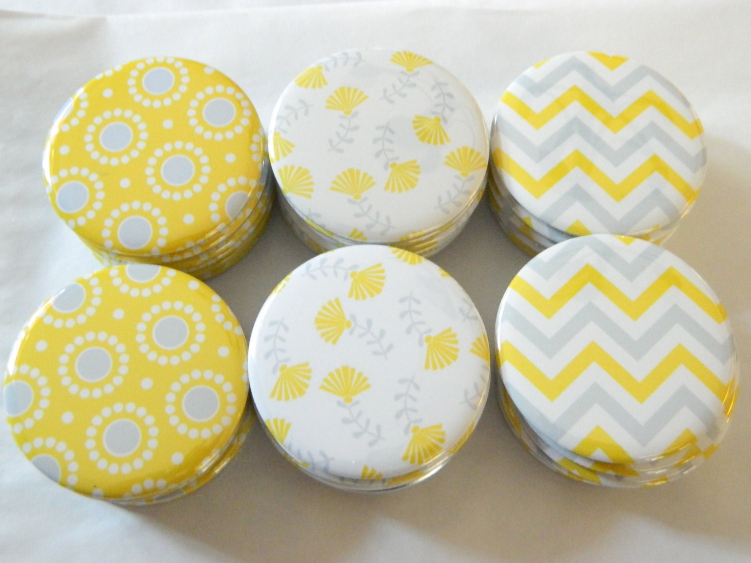 Pocket Mirror Pack Special - 25 Yellow & Grey  Designs - Wedding Favor, Shower Favors, Compact Mirror Gift, Party Favor, Birthday