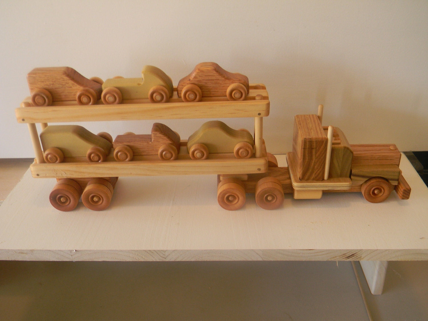 Wooden Toy Truck Handmade 18 Wheeler Car Carrier Truck