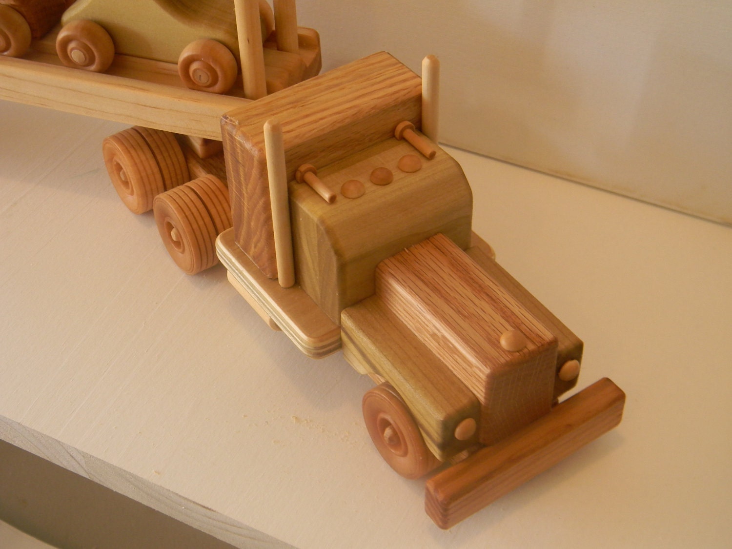 Wooden Toy Truck Handmade 18 Wheeler Car Carrier Truck