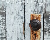 Weathered door knob 8x10 photograph print, home decor art, rustic or antique, peeling paint texture