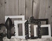Paris Chic Nursery - Fleur de Lis and chalkboard - PICTURE FRAMES - Shabby Chic - Wedding - w/ Glass N Backing