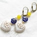 White Heart Earrings. Czech and Yellow Jade Beads. French Country Color. Shabby Chic