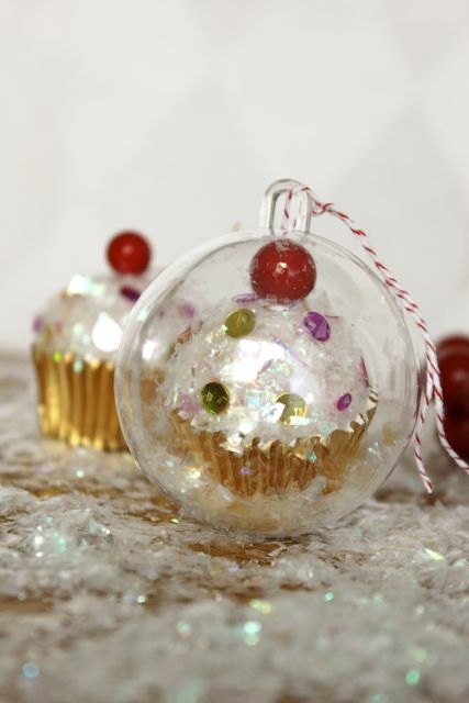 Gold Mini Cupcake with Sprinkles inside 60mm Clear Ornament
