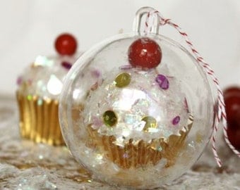 Gold Mini Cupcake with Sprinkles inside 60mm Clear Ornament