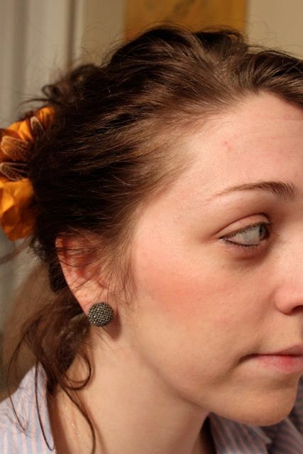 Light Green with White Polka Dot Fabric Button Earrings