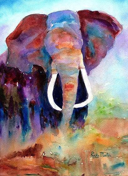 Abstract Elephant, African Wild Life, Child's Room - FREE SHIPPING - Giclee Art Print from my Original  Painting - ebsq Artist Ricky Martin