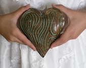 Ceramic Heart, Carved, Bronze, FREE SHIPPING
