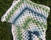 Baby Blanket, afghan, crochet, granny square, blue, green, white, baby boy