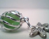 Genuine green beach sea glass Mini twisted cage jewelry pendant with charm handmade necklace