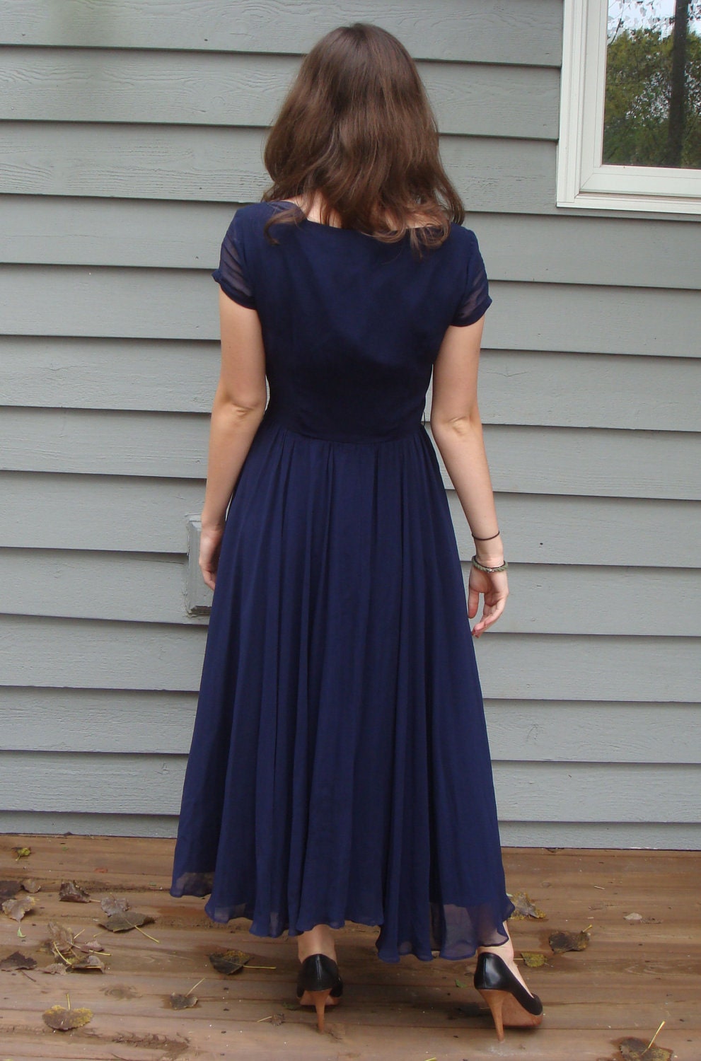 Midnight-Blue Dress 40's / Chiffon Evening Ball Gown / Mysterious Depths dress