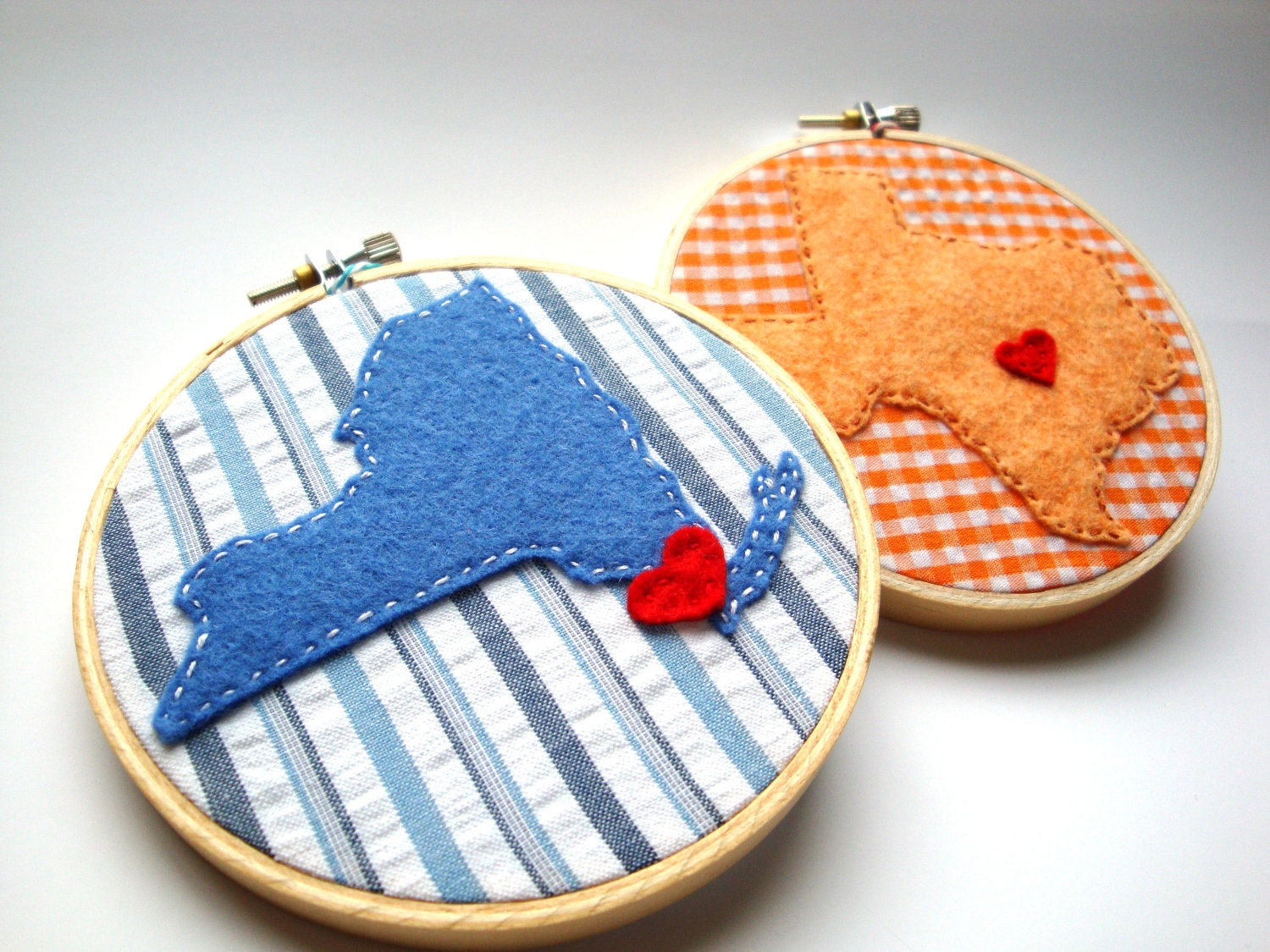 Personalized state gift embroidery hoop art custom state art - 4 inch - set of 2