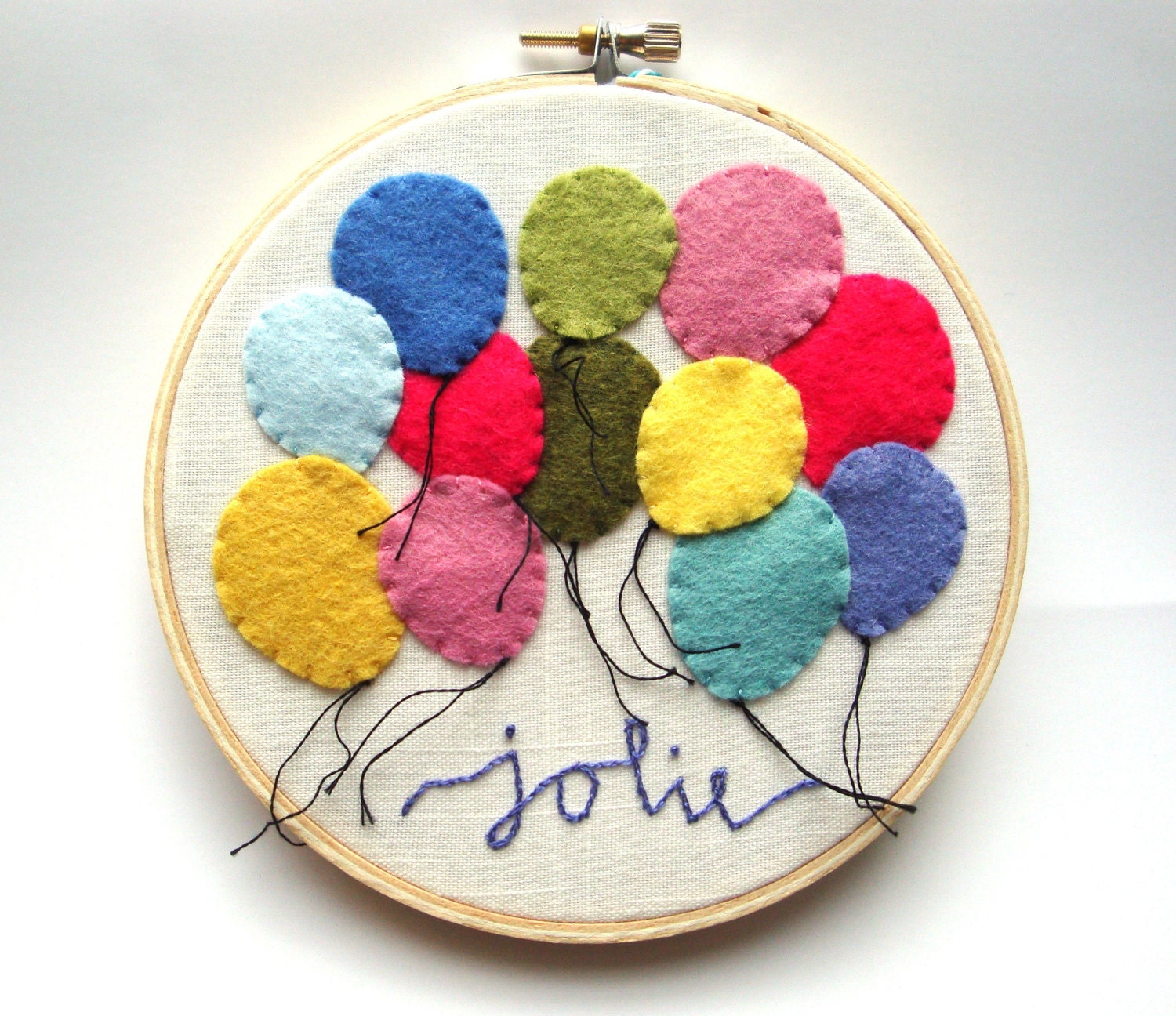 Hand embroidery hoop art balloon art kids wall art nursery art colorful hand embroidered - feat. on Apartment Therapy