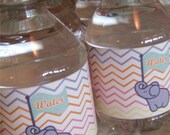 Water Bottle Label: Chevron Elephant