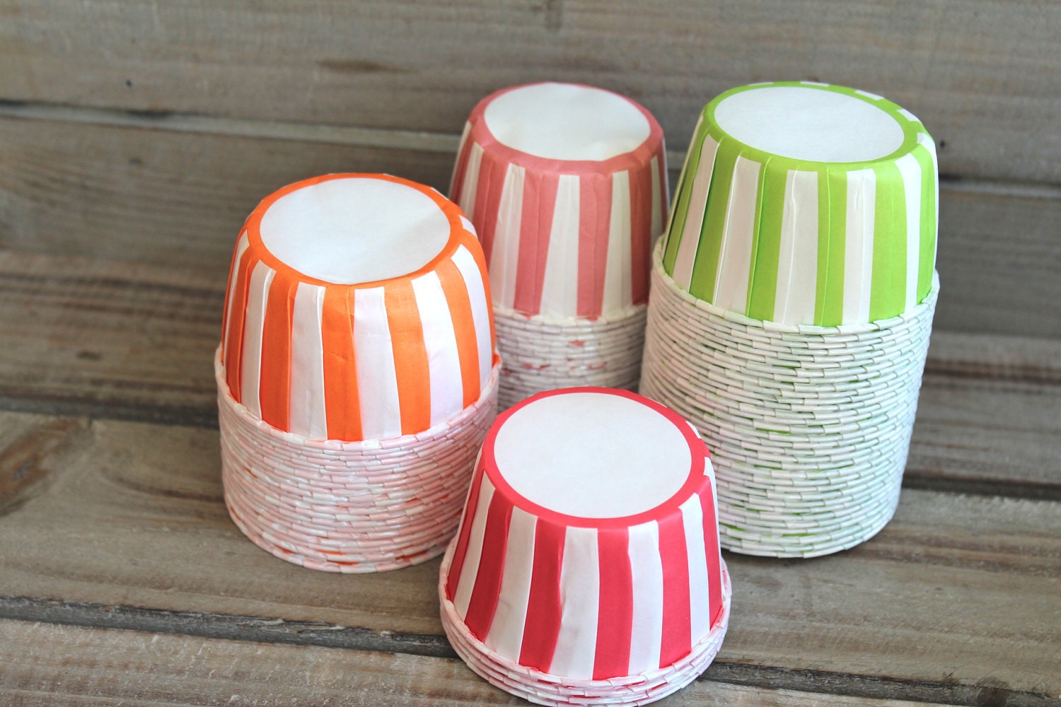 Striped Candy/Baking Cups- You Pick Your Color- Orange,  Red,  Apple Green
