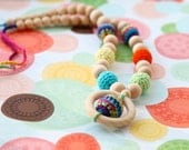 Multicolor nursing necklace. Mammy and baby teething necklace. Girls crochet necklace.