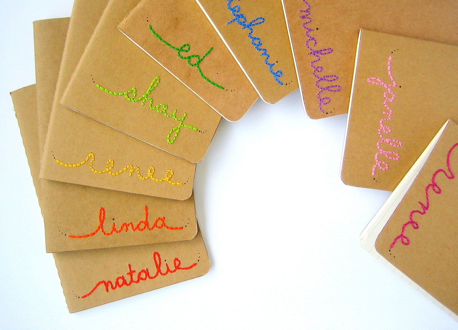 pocket size Name Journal - made to order. embroidery on kraft moleskine journal. ruled paper, customized name and color.