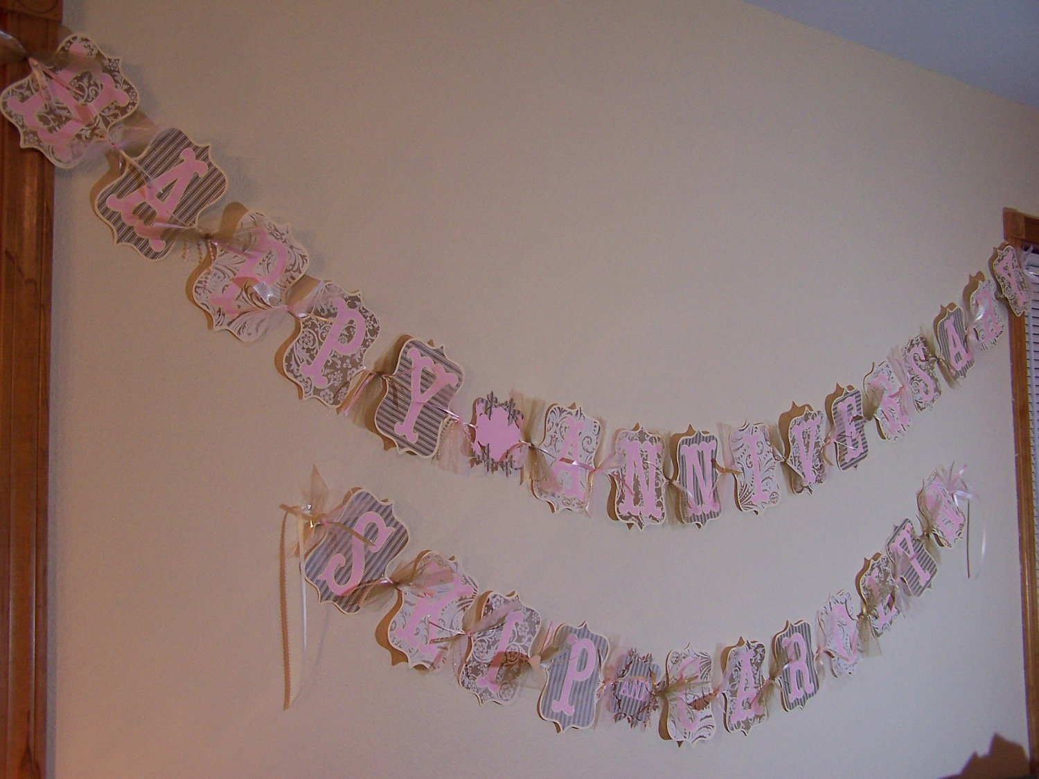 Happy Anniversary Banner Golden Gold Pink 50th Wedding Party Reception Decor