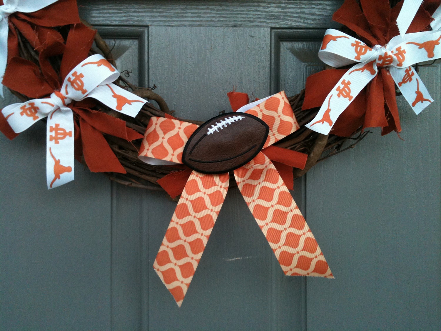 University of Texas wreath with monogrammed door hanger