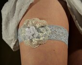 Blue floral stretch lace bridal garter