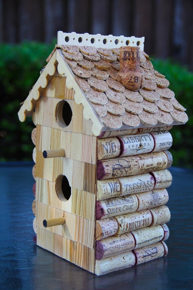 Birdhouse "Two Story Straight", wood and wine corks