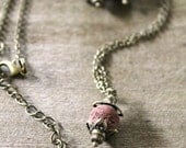 Small  volcano rock pendant, antique brass chain18"-20.5" necklace and earrings set,