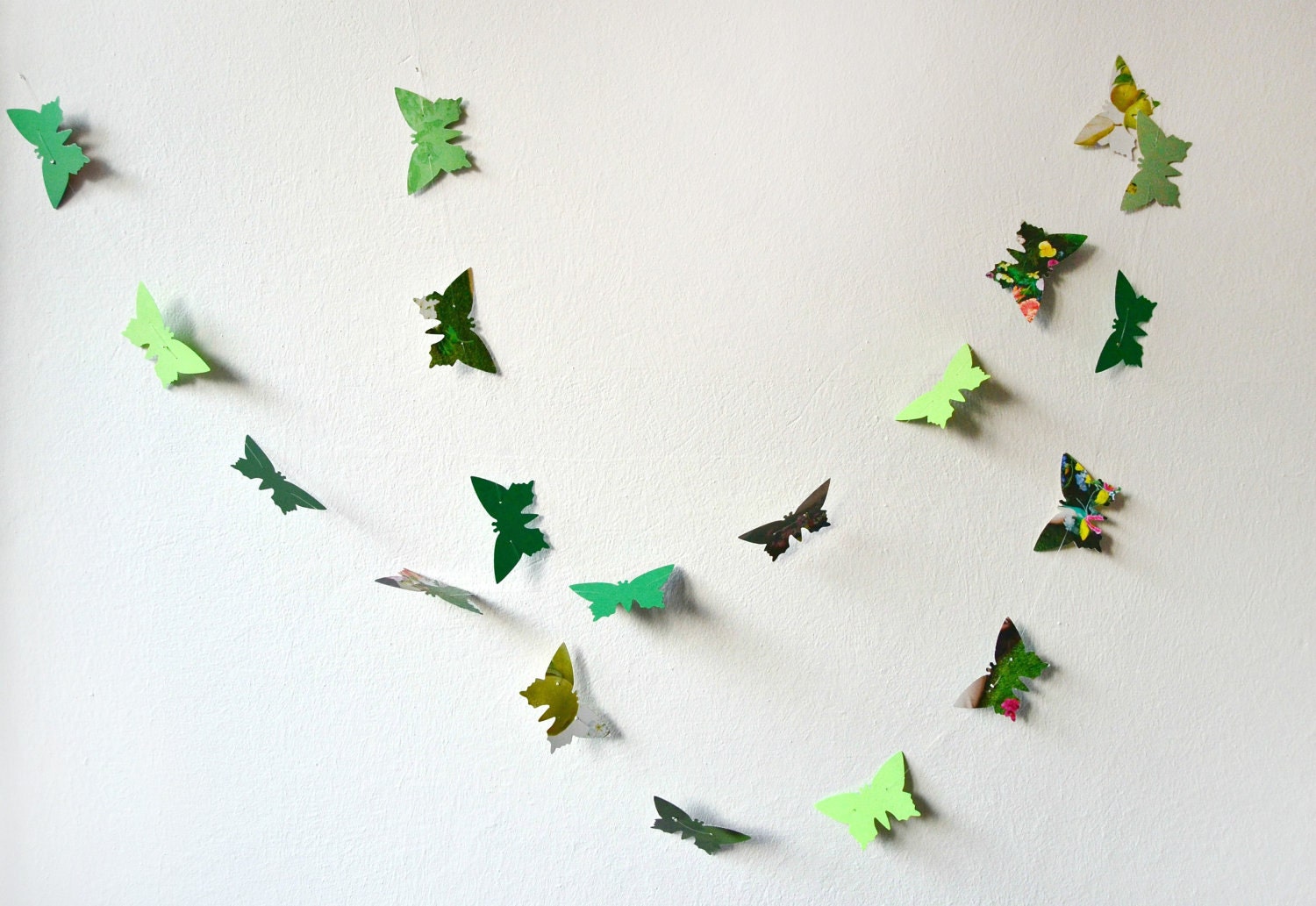 Green paper butterflies garland - wall decor