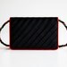 Black Satin Bottega Veneta Envelope Flap Purse with Red Piping and Red Black and Green Rope Strap