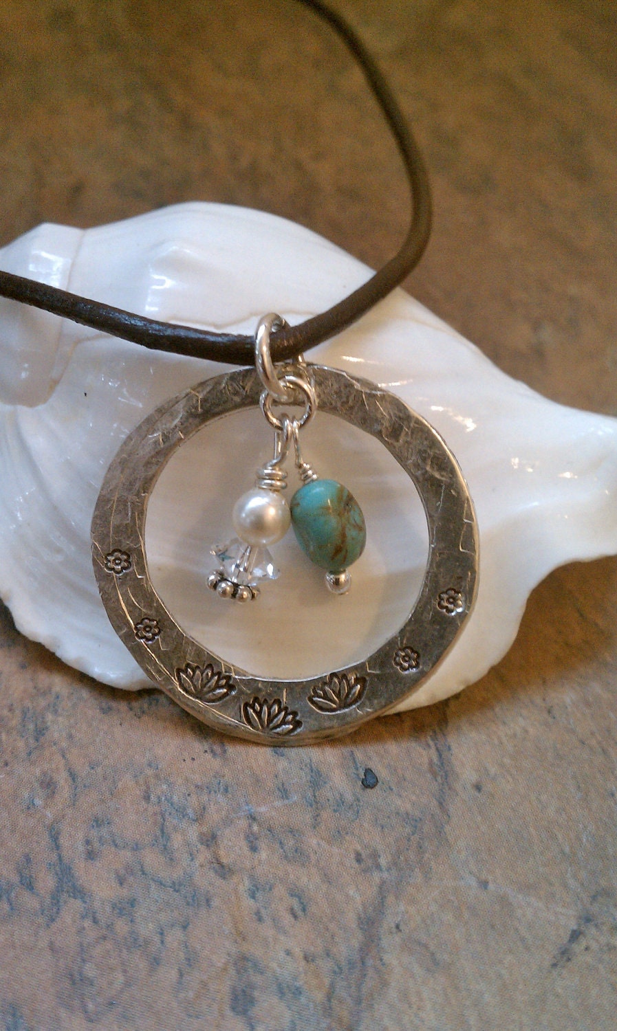 Sterling Silver Lotus Flower Leather Cord Necklace