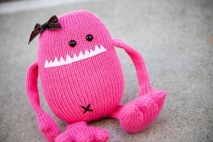 Hand knit Stuffed Monster: Harriet the Amigurumi Monster