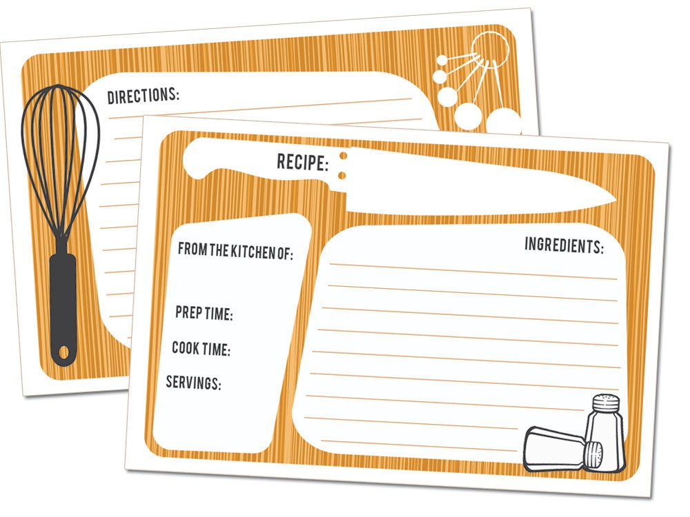 JUMBO SET of 50 Recipe Cards 4x6, two-sided - Cutting Board Design