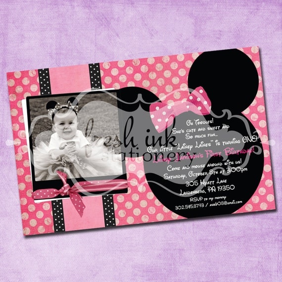 Pink Polka Dot Minnie Mouse Birthday Invitation