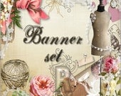 Shop Banner Avatar Blog Set 9 pieces and matching business card(printable)-clothing,dress form,sewing