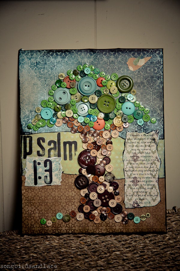 Psalm 1:3- Mixed media Button Tree
