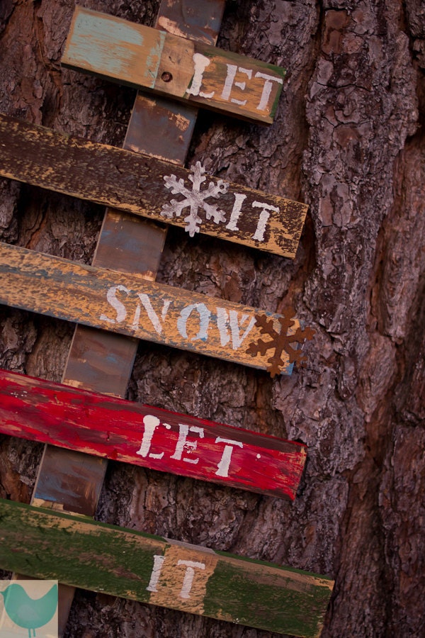 Let It Snow Rustic Christmas tree Pallet Art