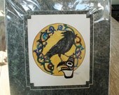 Haida totem crow drum print ink stipple double mat