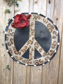 Leopard Print Peace Sign Screen Door Hanger Wreath