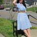 Vintage Blue/White Day Dress with Full Skirt// 80s does 50s Shirtdress